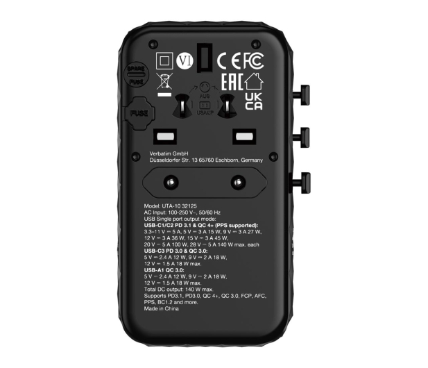 Verbatim Uniwersalny adapter podróżny UTA-10 GaN III USB-C PD 140W QC - 1277156 - zdjęcie 5